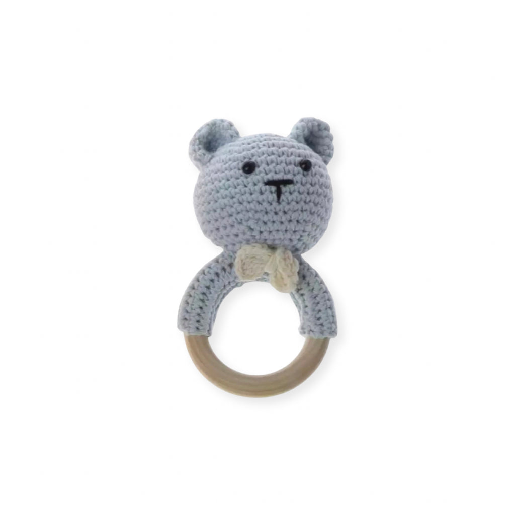 Handmade Crochet Wooden Bear Ring Rattle