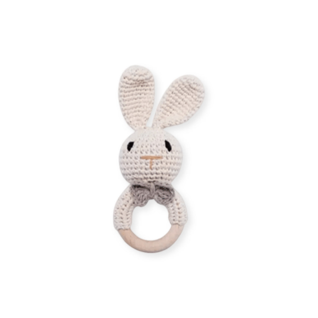 Handmade Crochet Wooden Bunny Ring Rattle