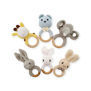 Handmade Crochet Wooden Bunny Ring Rattle